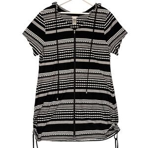 Dotti Striped Swimsuit Coverup Hooded Full Zip Large